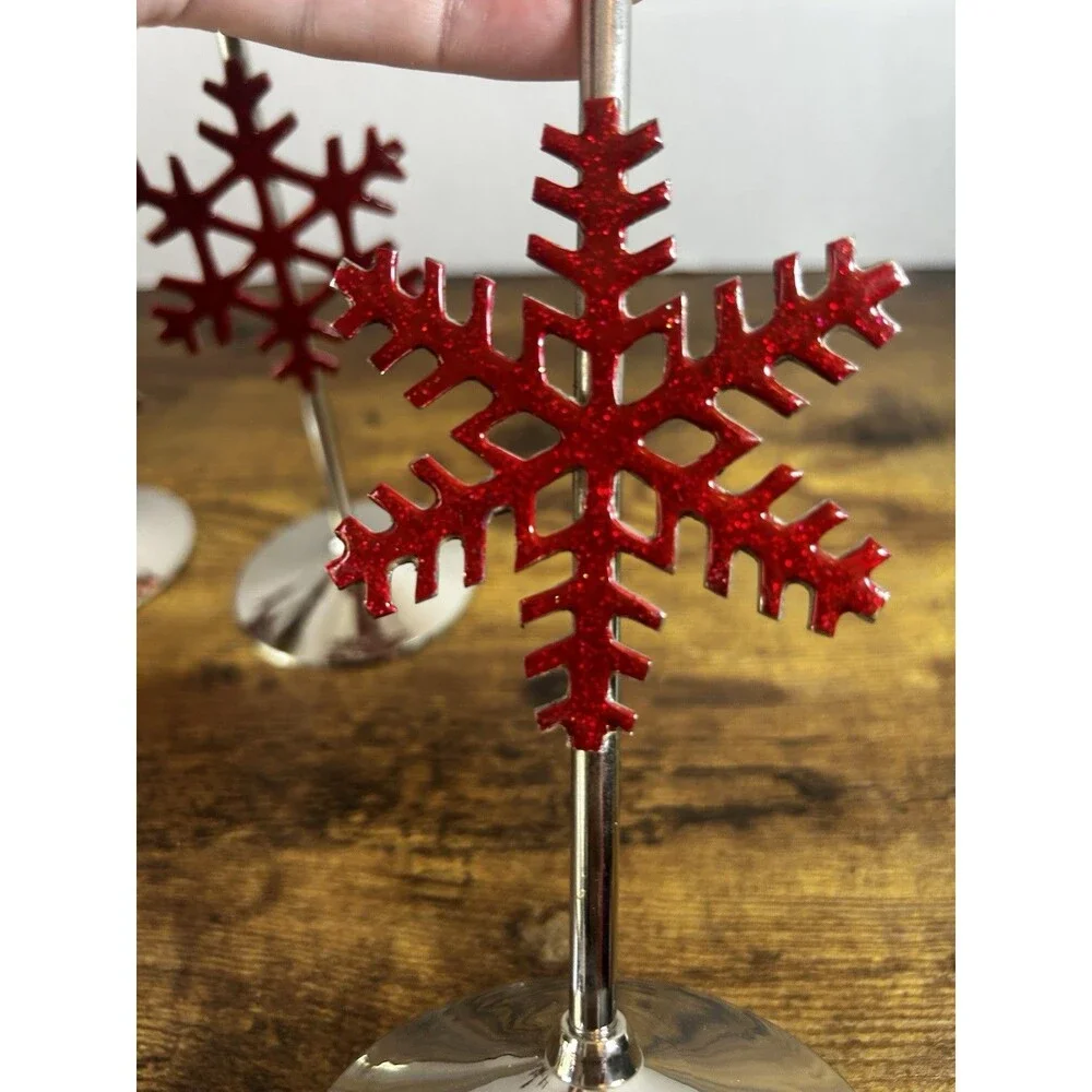 International Silver Red Snowflake Candle Holders Set 3 Christmas Holiday Decor